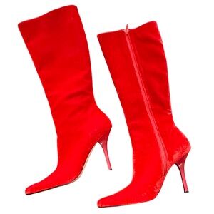 Frederick's of Hollywood Vintage Red
Velvet Boots Y2K Size 7.5